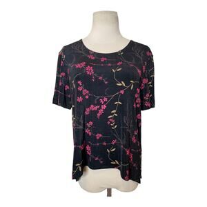 Teddi black floral crew neck short sleeves top size large